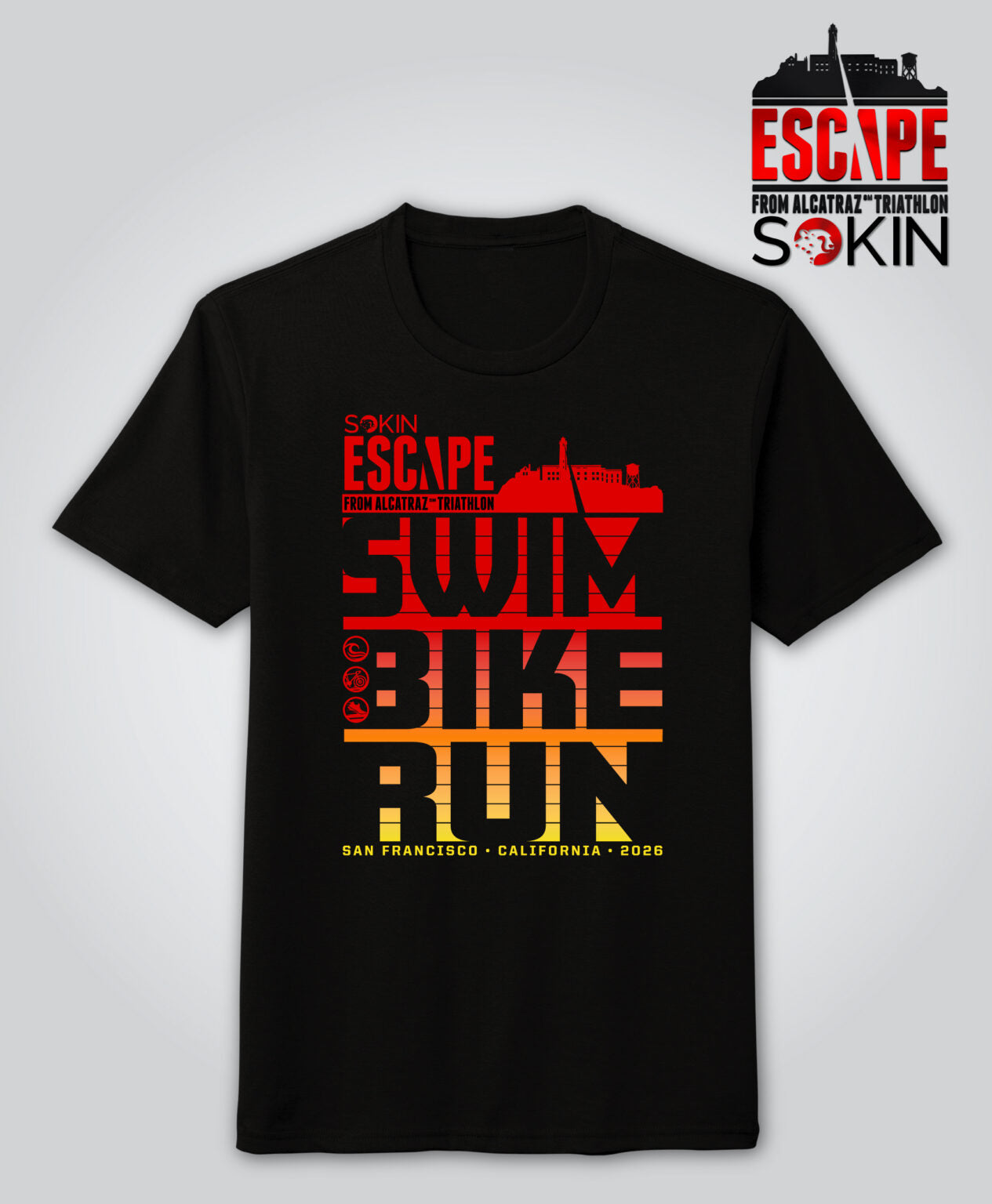 Sunset Swim Bike Run Escape Tee Shirt -Black