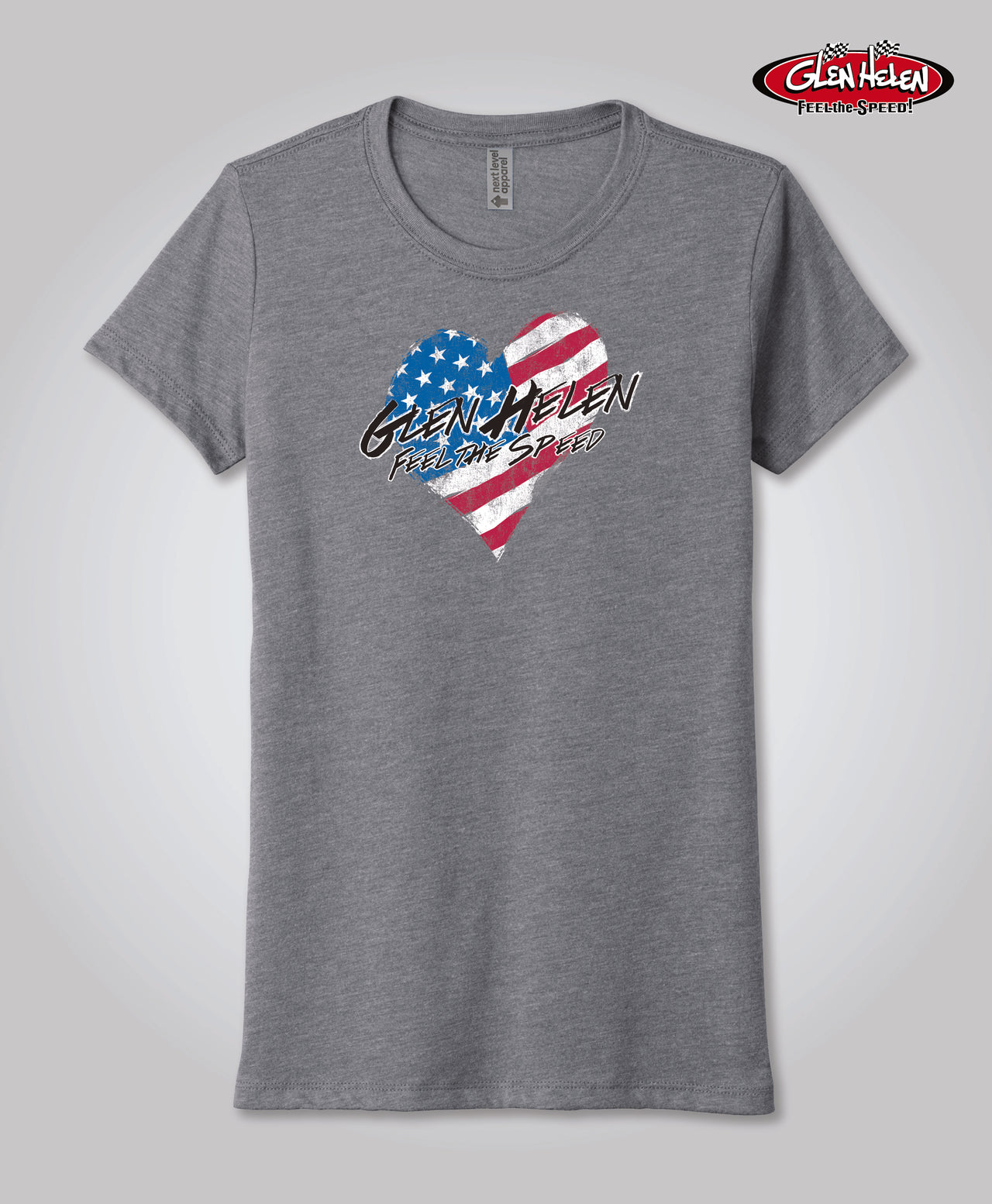 Ladies Heart American Flag Tee, Heather Gray