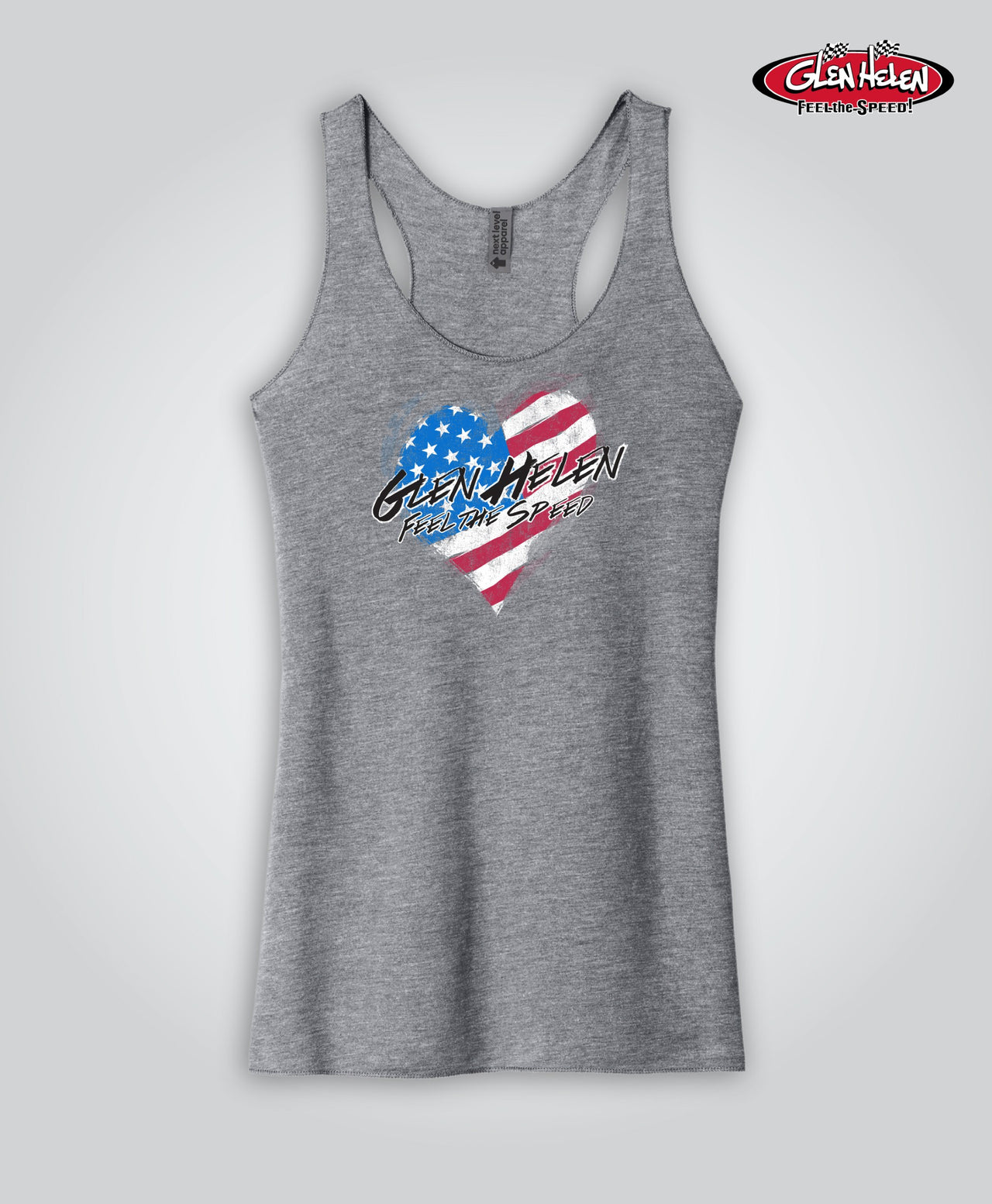 Ladies Heart American Flag Tank Top, Heather Grey