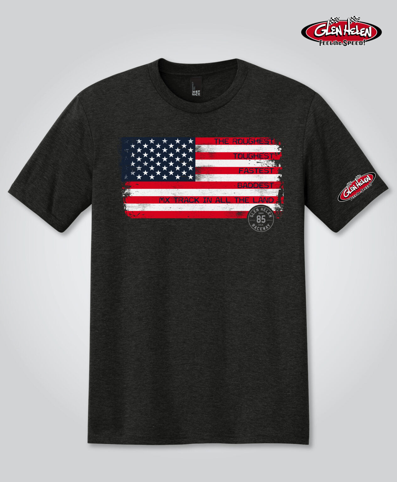 Glen Helen Roughest Toughest Red White & Blue Flag Tee, Black Frost
