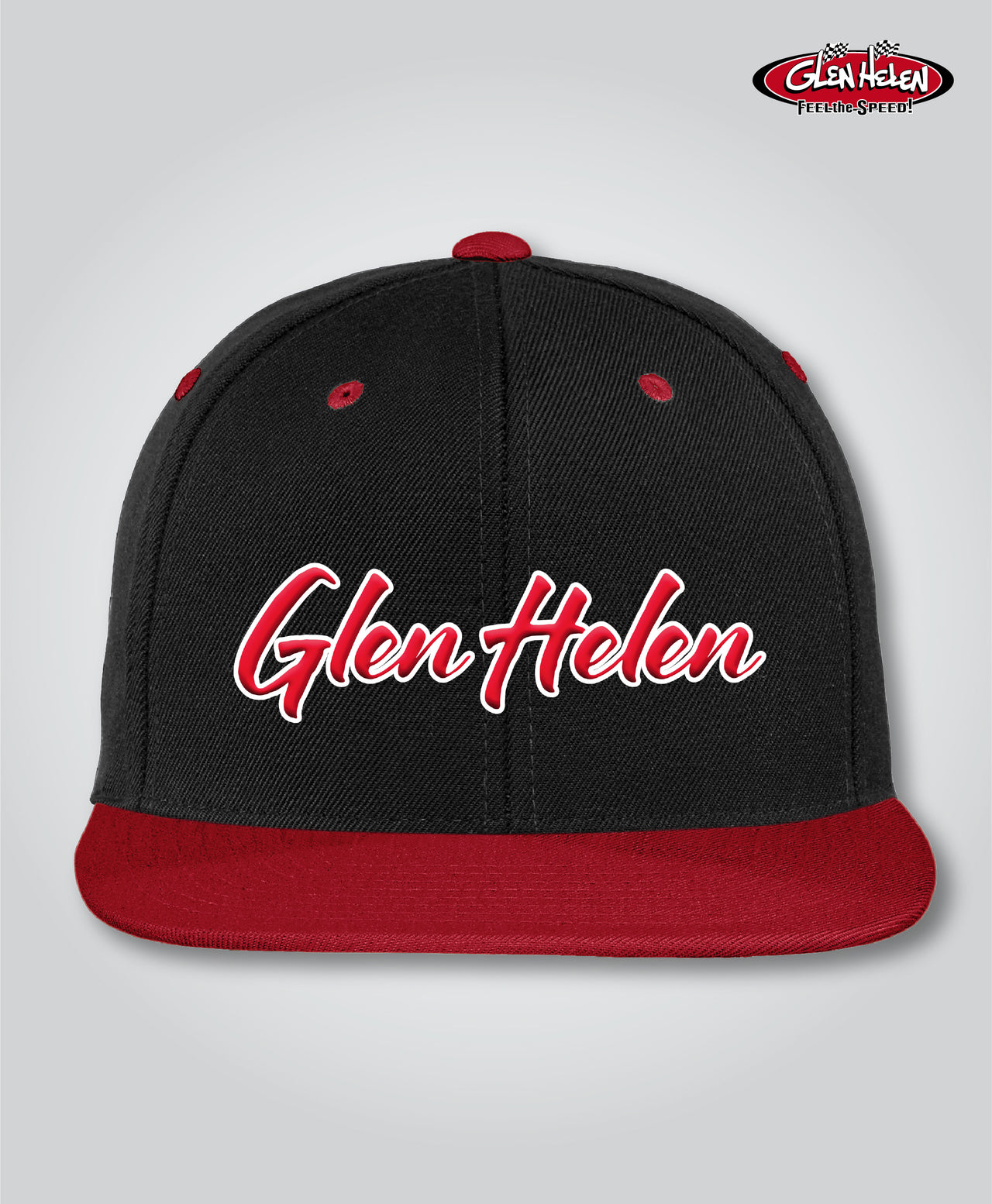 Glen Helen Puff Script Embroidery Cap Red/Black