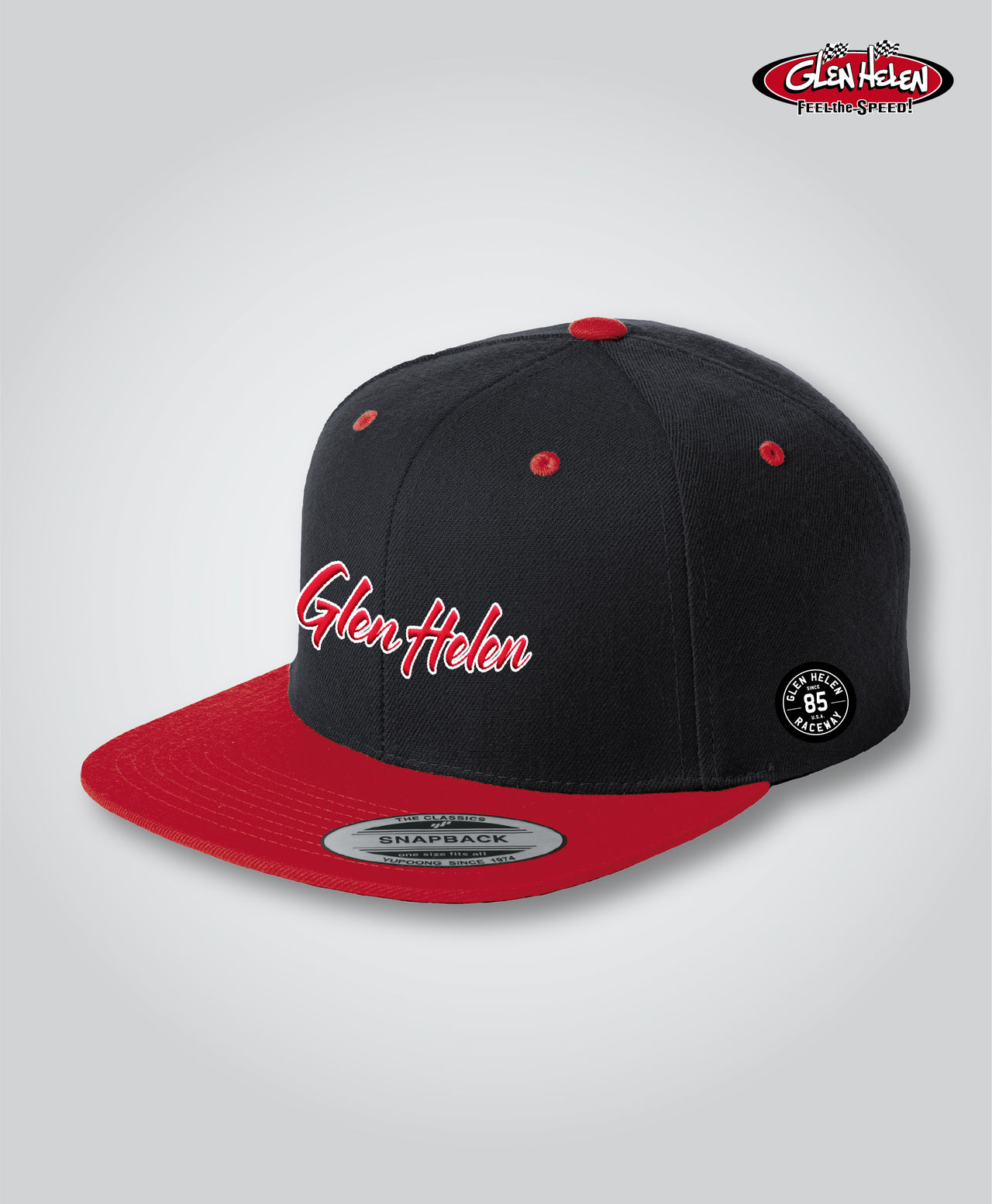 Glen Helen Puff Script Embroidery Cap Red/Black