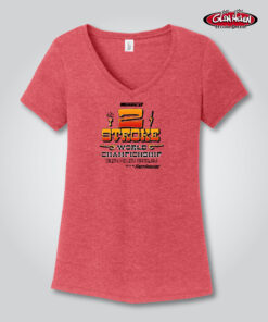 2025 2 Stroke Ladies V-Neck Tee, Red Frost